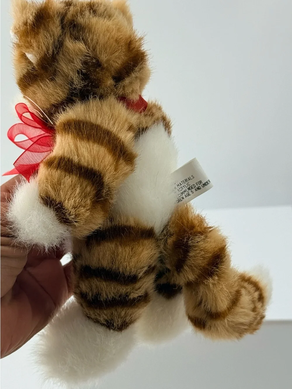 Boyds Bears Brown and White Striped Plush Cat with Red Ribbon